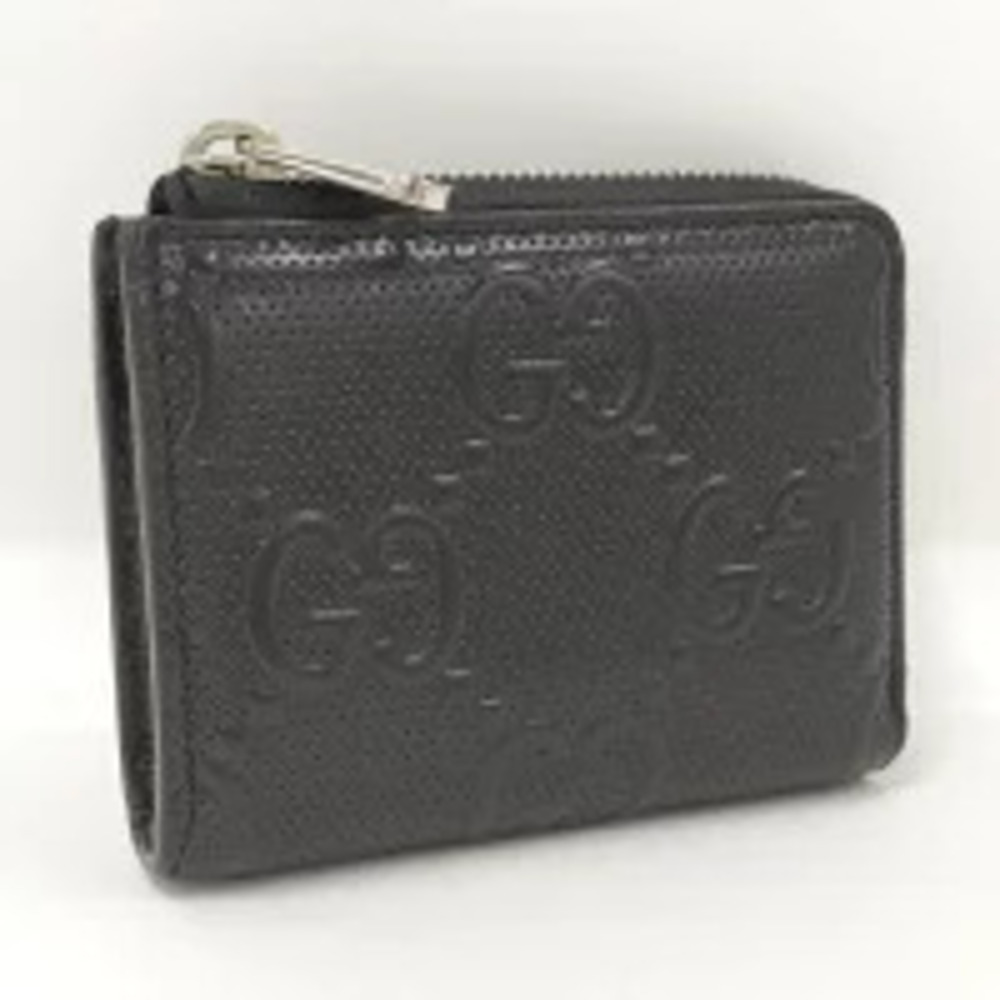 Gucci coin case Wallet GG embossed L shaped zipper black